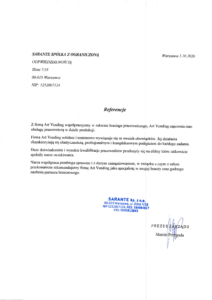 List Referencyjny od firmy Sarante
